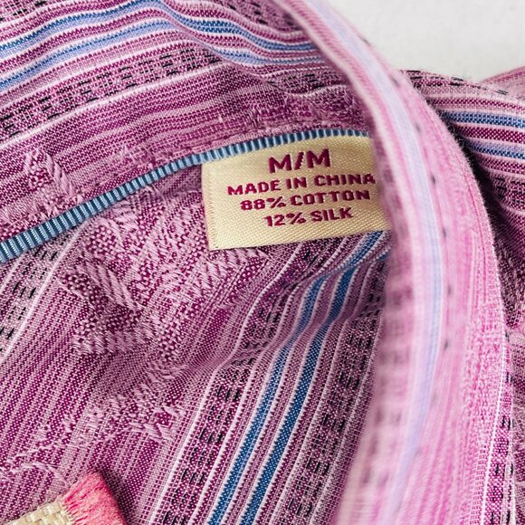 Tommy Bahama Silk Shirt Mens Medium Striped Floral Long Sleeve Button Up - Picture 5 of 5